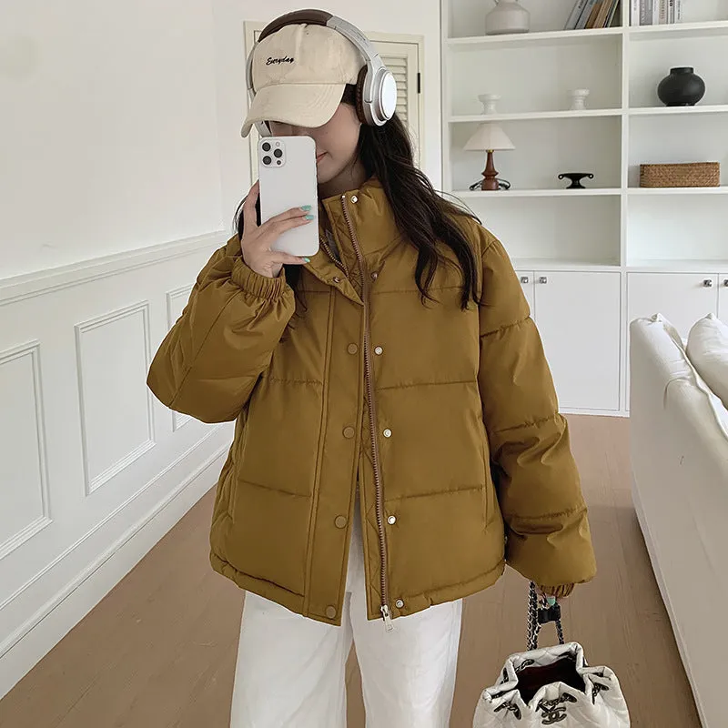 Thickened Cropped Puffer Jacket Water-resistant and Windproof Design