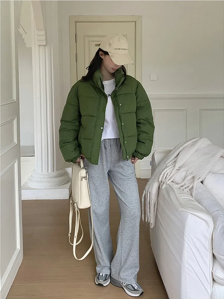 Thickened Cropped Puffer Jacket Water-resistant and Windproof Design