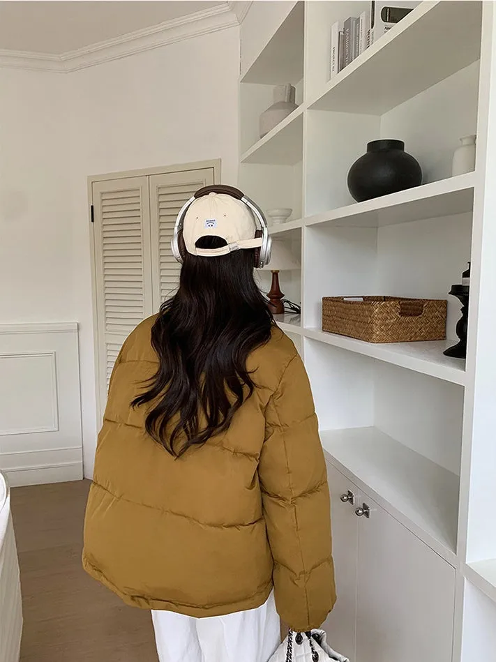 Thickened Cropped Puffer Jacket Water-resistant and Windproof Design