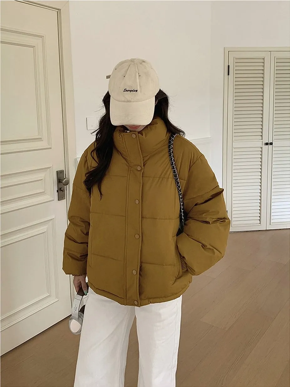 Thickened Cropped Puffer Jacket Water-resistant and Windproof Design