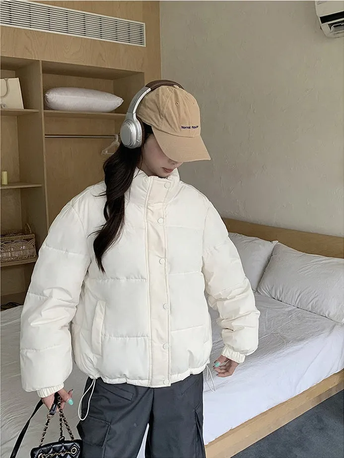 Thickened Cropped Puffer Jacket Water-resistant and Windproof Design