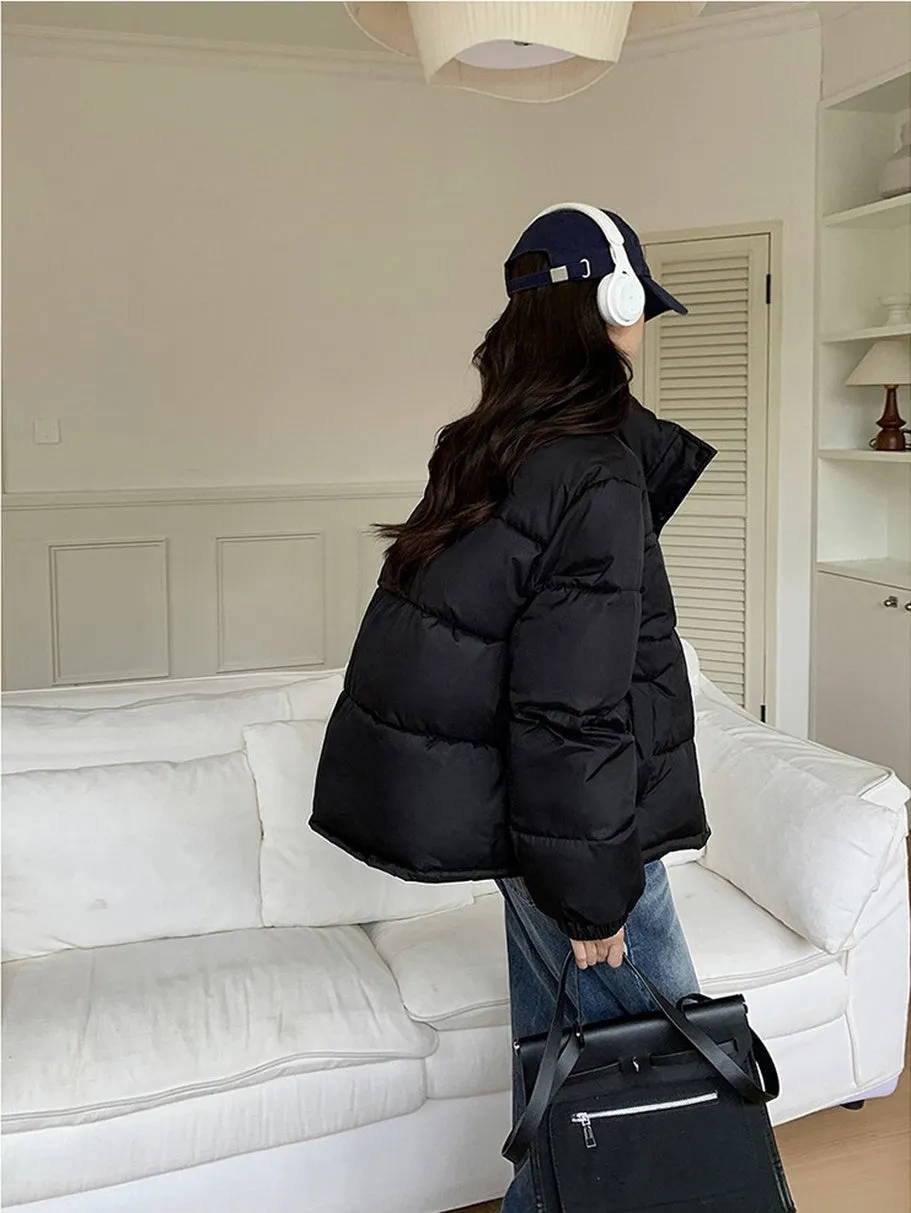 Thickened Cropped Puffer Jacket Water-resistant and Windproof Design