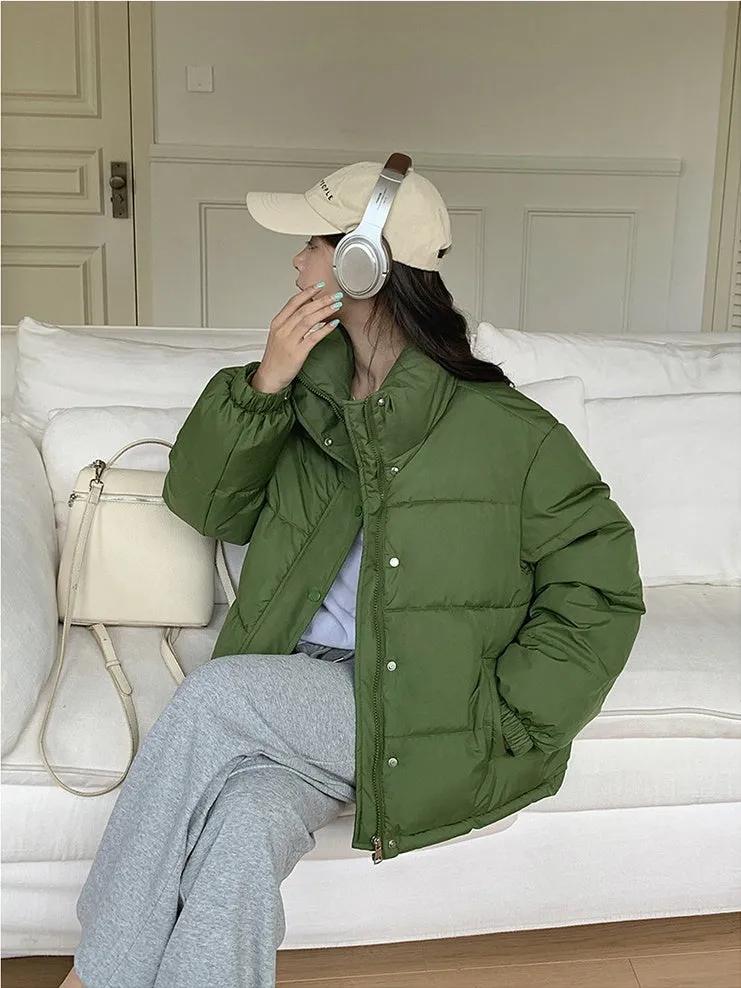 Thickened Cropped Puffer Jacket Water-resistant and Windproof Design