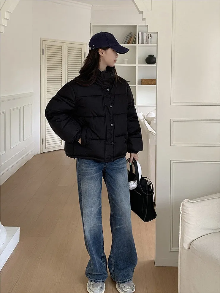 Thickened Cropped Puffer Jacket Water-resistant and Windproof Design