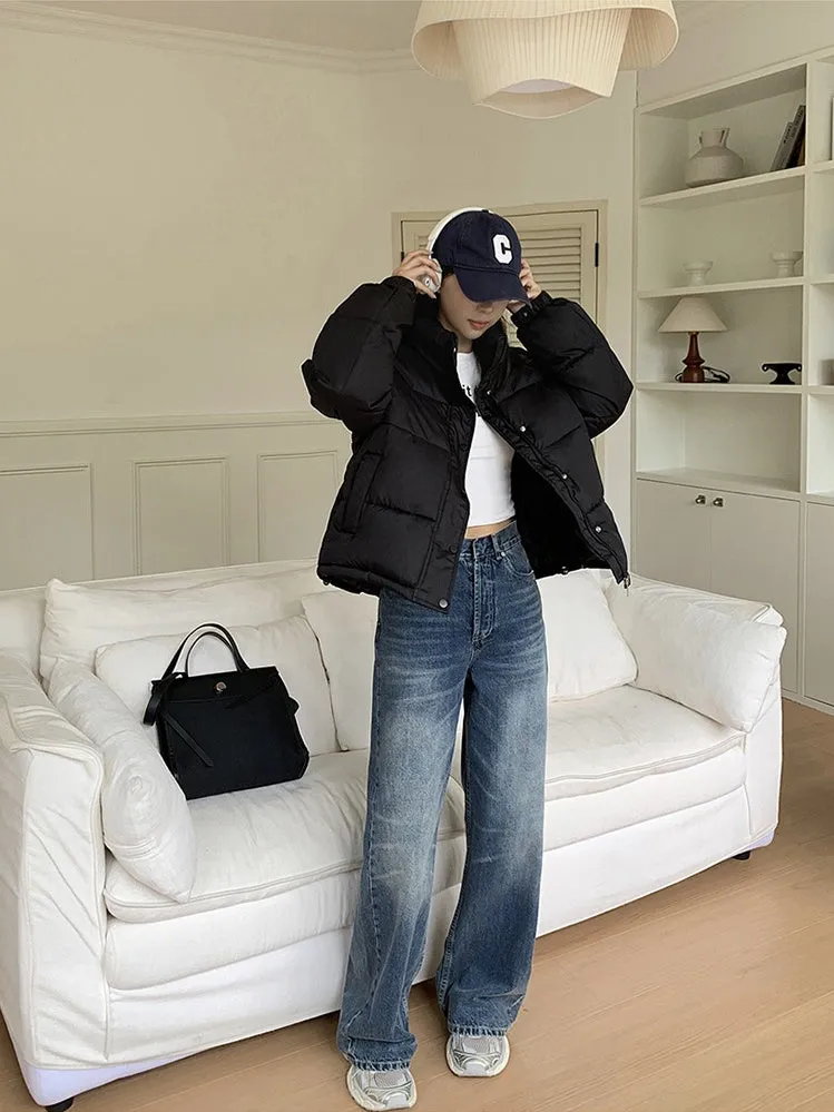 Thickened Cropped Puffer Jacket Water-resistant and Windproof Design