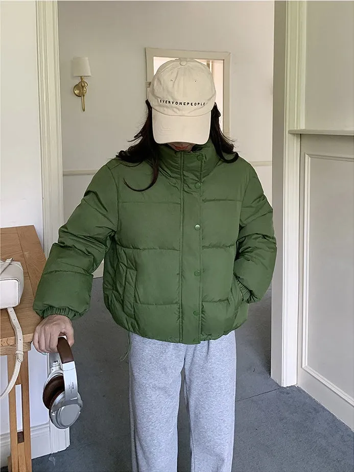 Thickened Cropped Puffer Jacket Water-resistant and Windproof Design