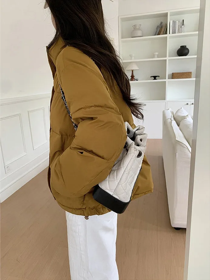 Thickened Cropped Puffer Jacket Water-resistant and Windproof Design