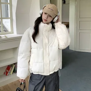 Thickened Cropped Puffer Jacket Water-resistant and Windproof Design