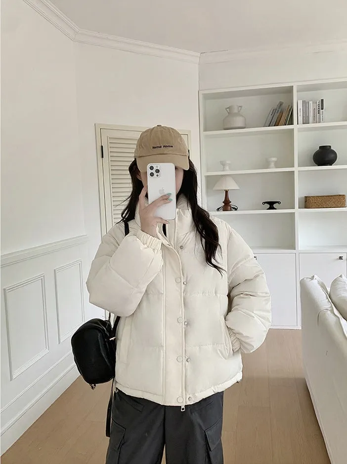 Thickened Cropped Puffer Jacket Water-resistant and Windproof Design