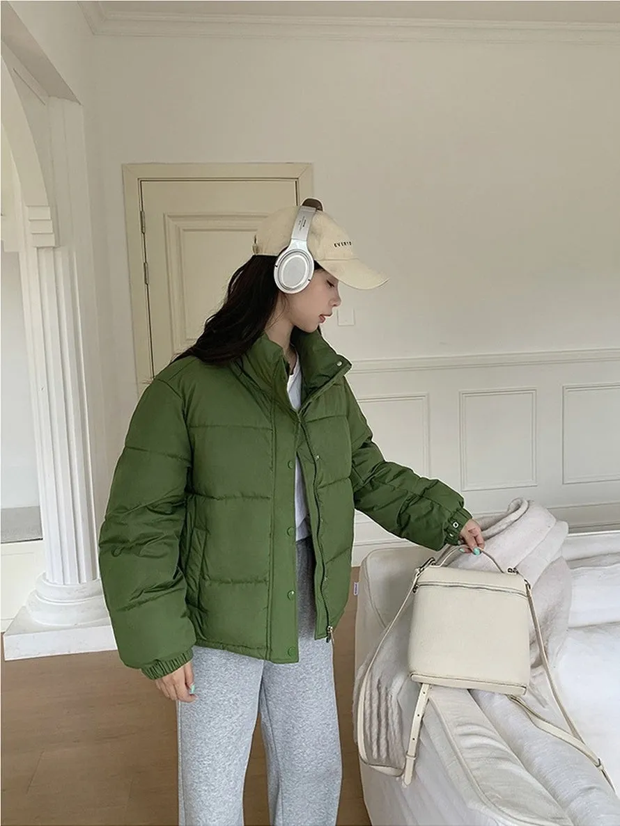 Thickened Cropped Puffer Jacket Water-resistant and Windproof Design