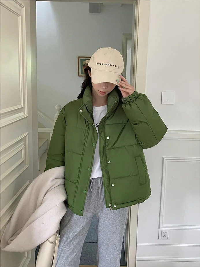 Thickened Cropped Puffer Jacket Water-resistant and Windproof Design