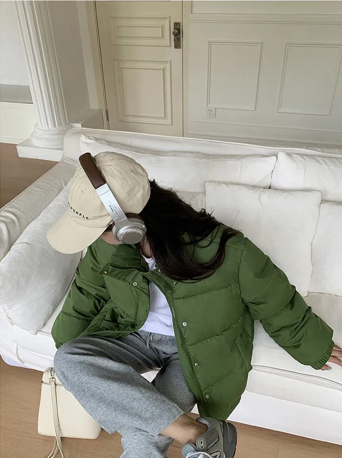 Thickened Cropped Puffer Jacket Water-resistant and Windproof Design