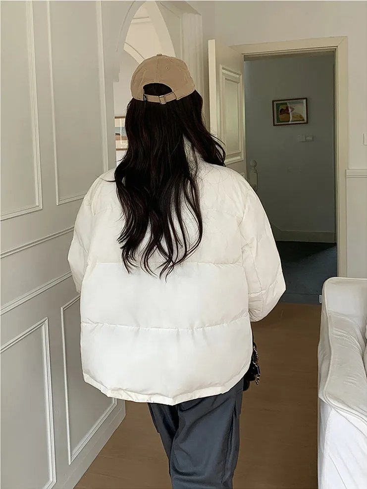 Thickened Cropped Puffer Jacket Water-resistant and Windproof Design
