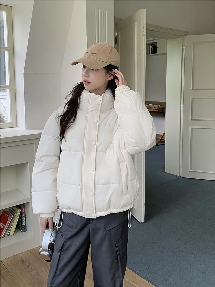 Thickened Cropped Puffer Jacket Water-resistant and Windproof Design