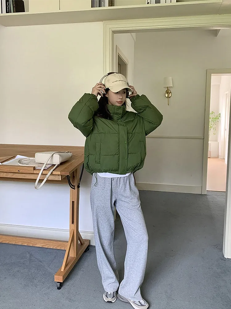 Thickened Cropped Puffer Jacket Water-resistant and Windproof Design
