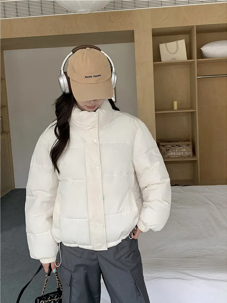 Thickened Cropped Puffer Jacket Water-resistant and Windproof Design