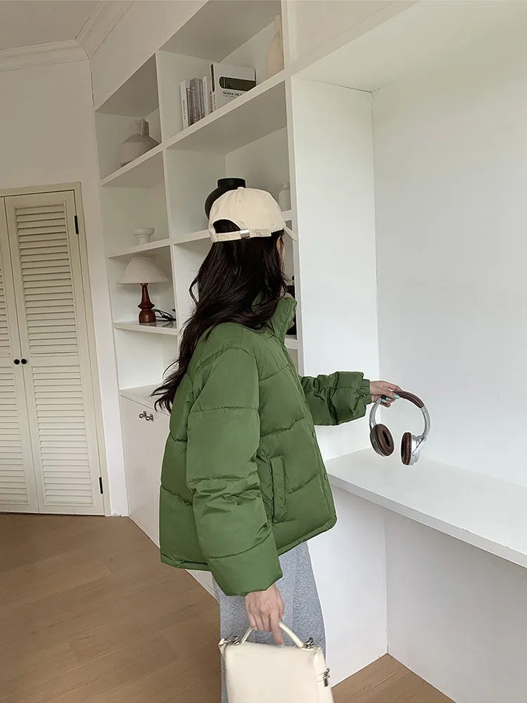 Thickened Cropped Puffer Jacket Water-resistant and Windproof Design