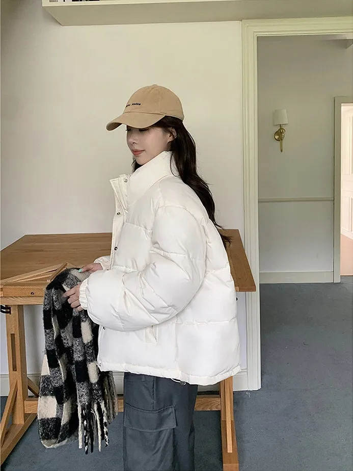 Thickened Cropped Puffer Jacket Water-resistant and Windproof Design