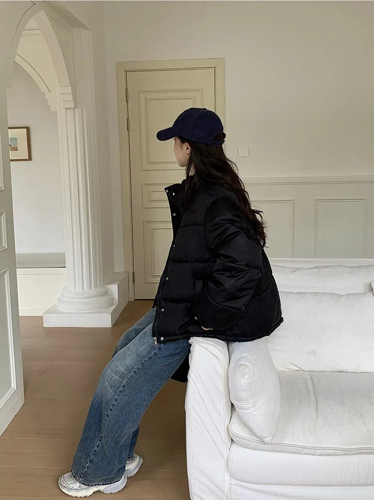 Thickened Cropped Puffer Jacket Water-resistant and Windproof Design