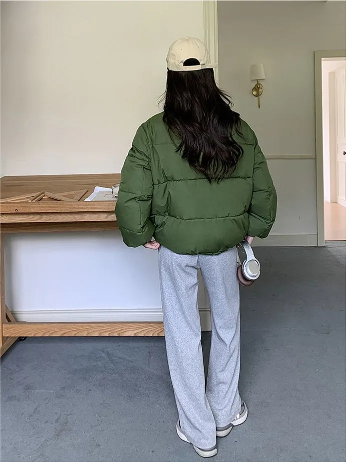 Thickened Cropped Puffer Jacket Water-resistant and Windproof Design