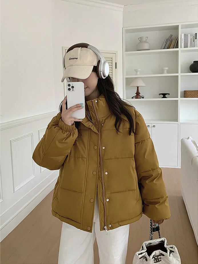 Thickened Cropped Puffer Jacket Water-resistant and Windproof Design