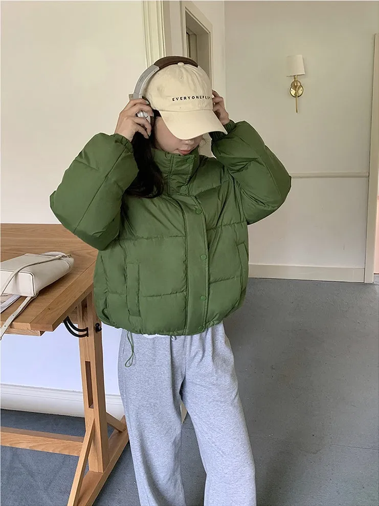 Thickened Cropped Puffer Jacket Water-resistant and Windproof Design