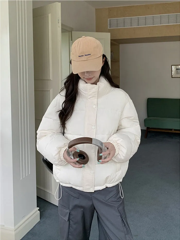 Thickened Cropped Puffer Jacket Water-resistant and Windproof Design