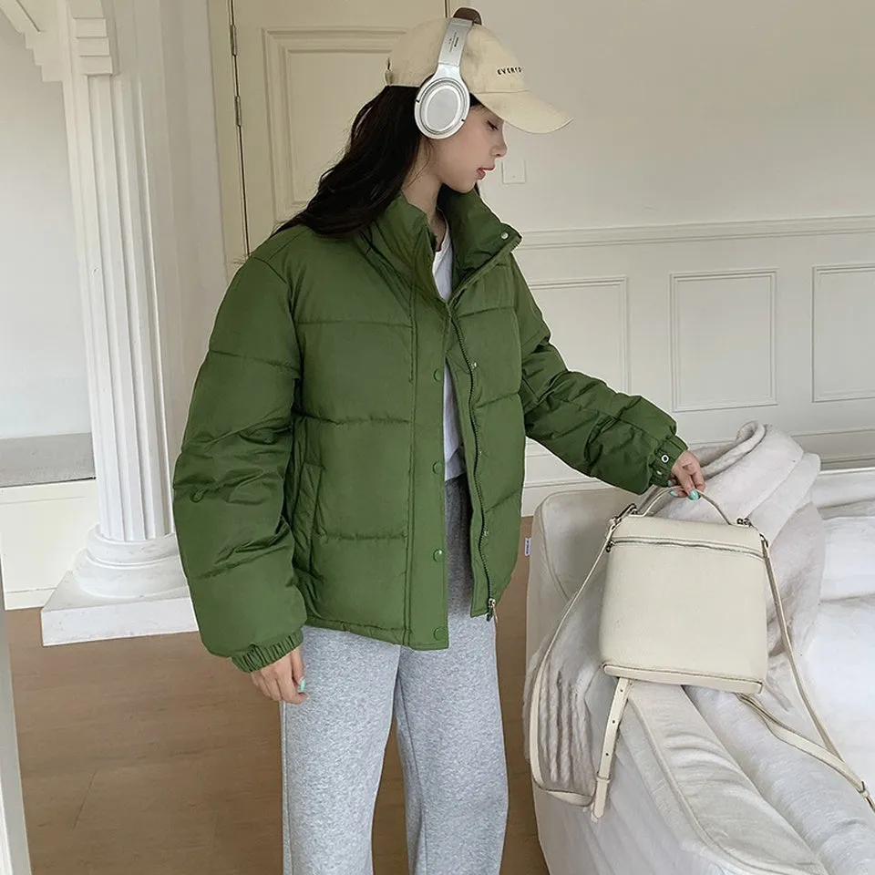 Thickened Cropped Puffer Jacket Water-resistant and Windproof Design