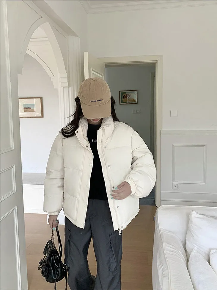 Thickened Cropped Puffer Jacket Water-resistant and Windproof Design
