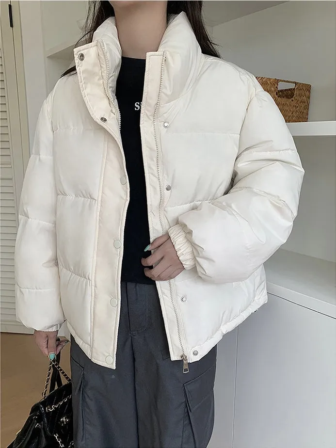 Thickened Cropped Puffer Jacket Water-resistant and Windproof Design