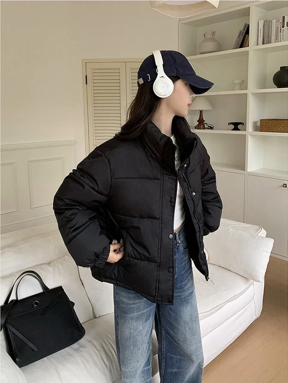 Thickened Cropped Puffer Jacket Water-resistant and Windproof Design