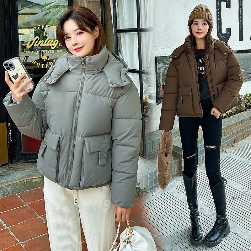 Thickened Cropped Puffer Jacket with Relaxed-Fit for Women