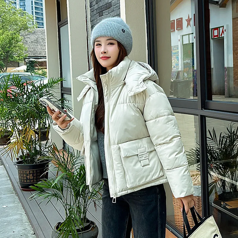 Thickened Cropped Puffer Jacket with Relaxed-Fit for Women