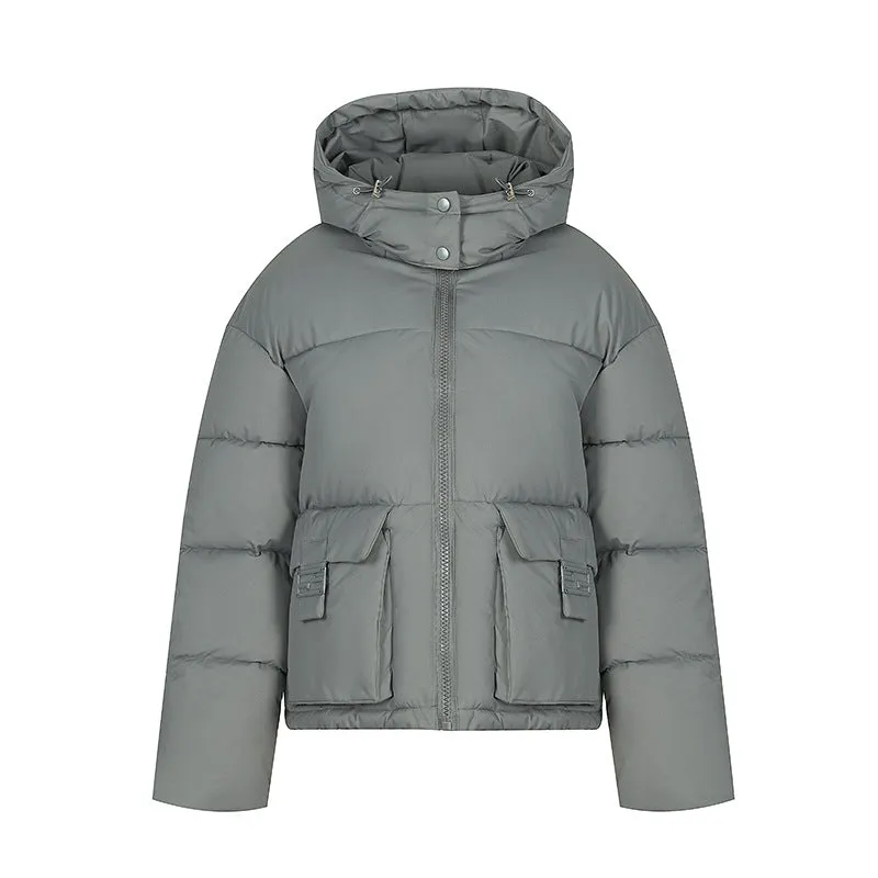Thickened Cropped Puffer Jacket with Relaxed-Fit for Women
