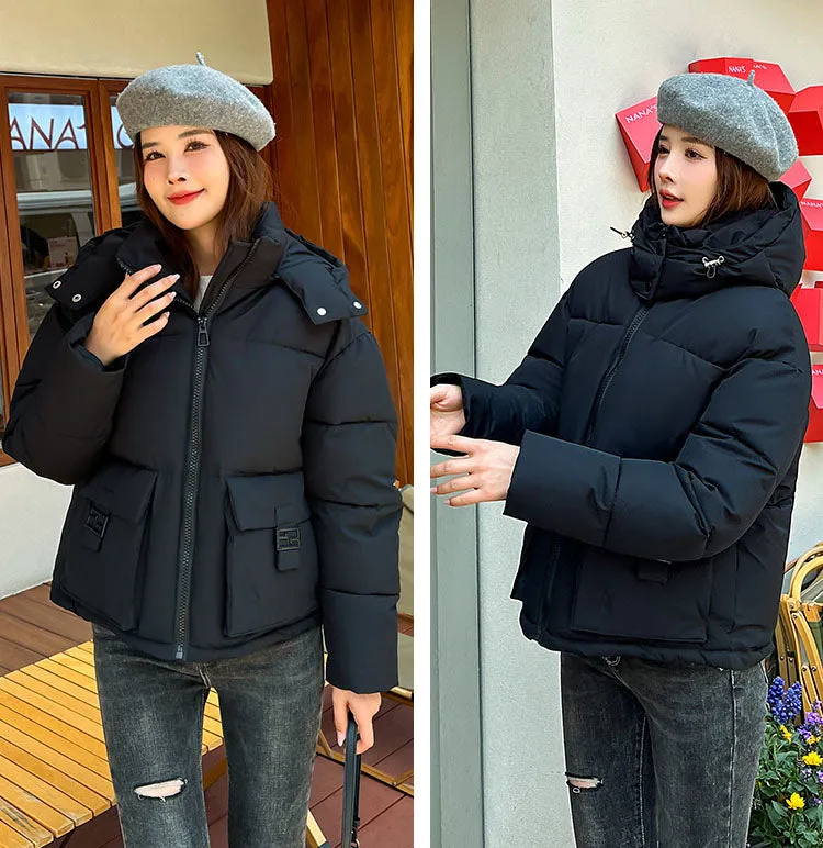 Thickened Cropped Puffer Jacket with Relaxed-Fit for Women