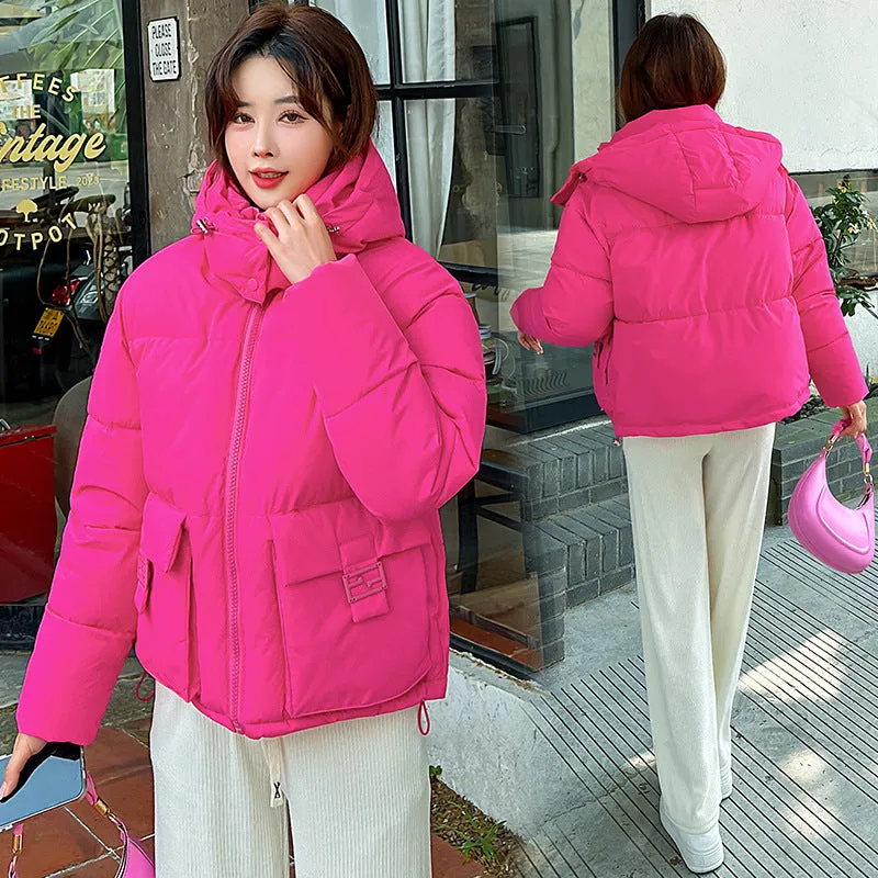 Thickened Cropped Puffer Jacket with Relaxed-Fit for Women