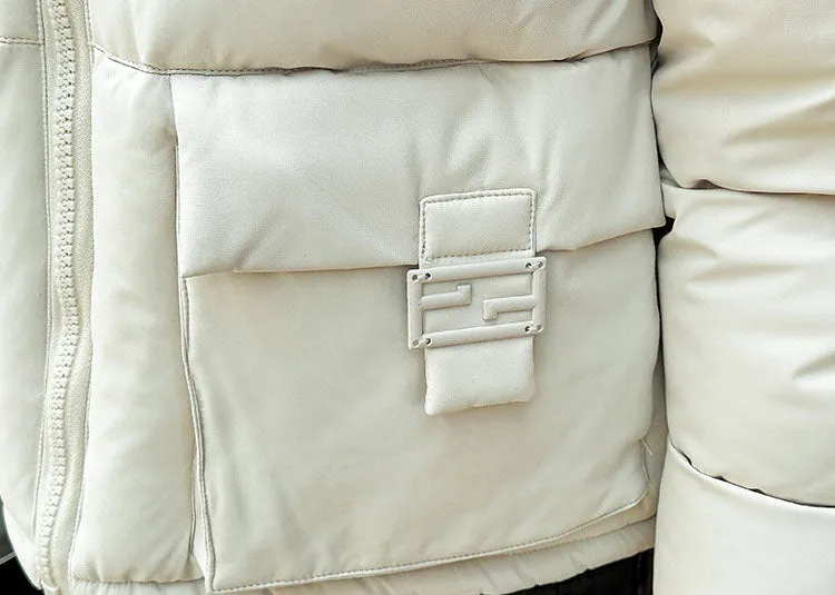 Thickened Cropped Puffer Jacket with Relaxed-Fit for Women