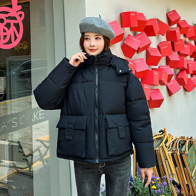 Thickened Cropped Puffer Jacket with Relaxed-Fit for Women