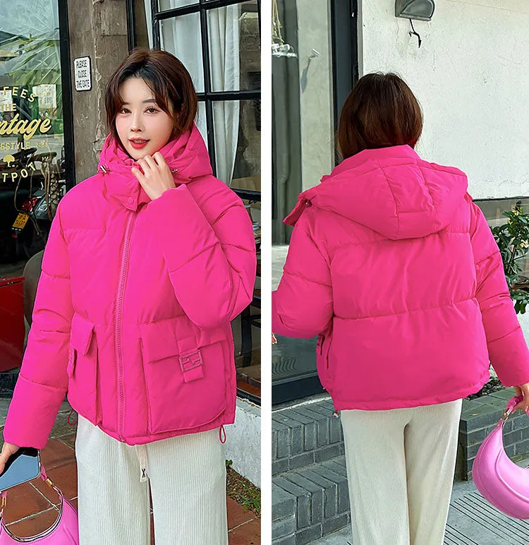 Thickened Cropped Puffer Jacket with Relaxed-Fit for Women