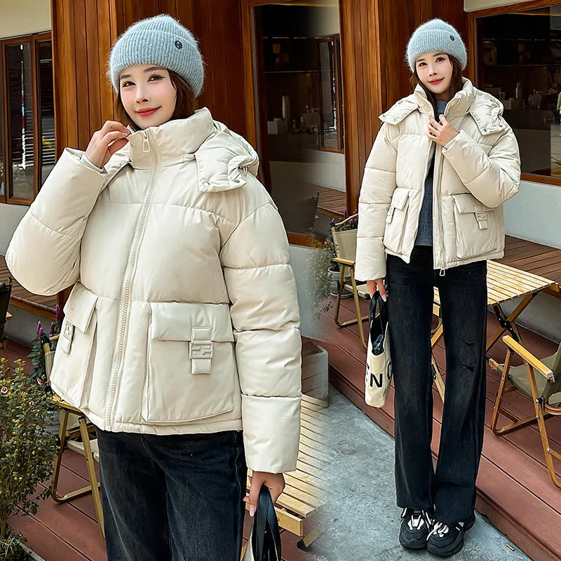 Thickened Cropped Puffer Jacket with Relaxed-Fit for Women