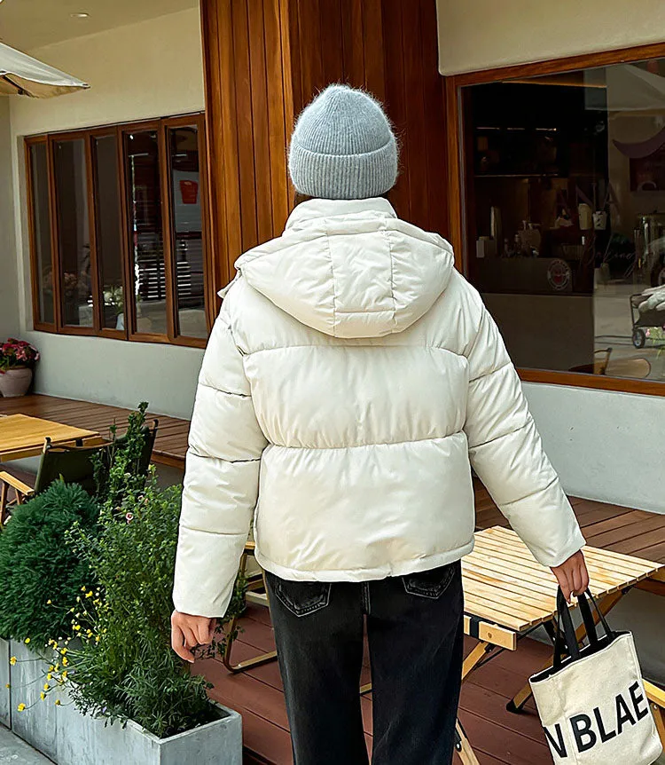 Thickened Cropped Puffer Jacket with Relaxed-Fit for Women