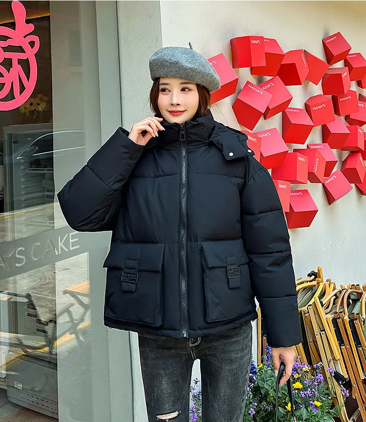 Thickened Cropped Puffer Jacket with Relaxed-Fit for Women