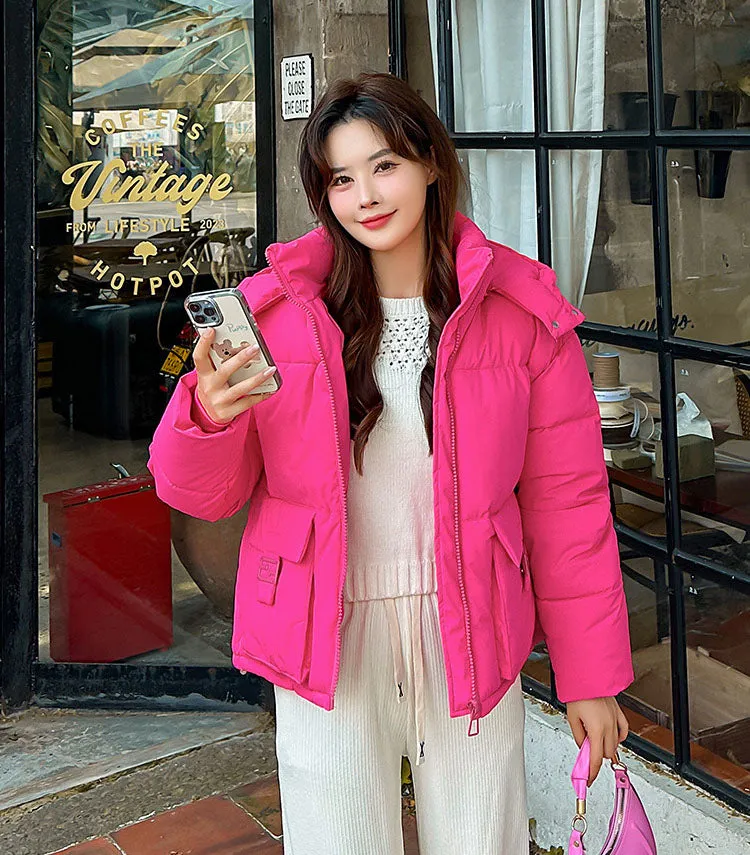 Thickened Cropped Puffer Jacket with Relaxed-Fit for Women