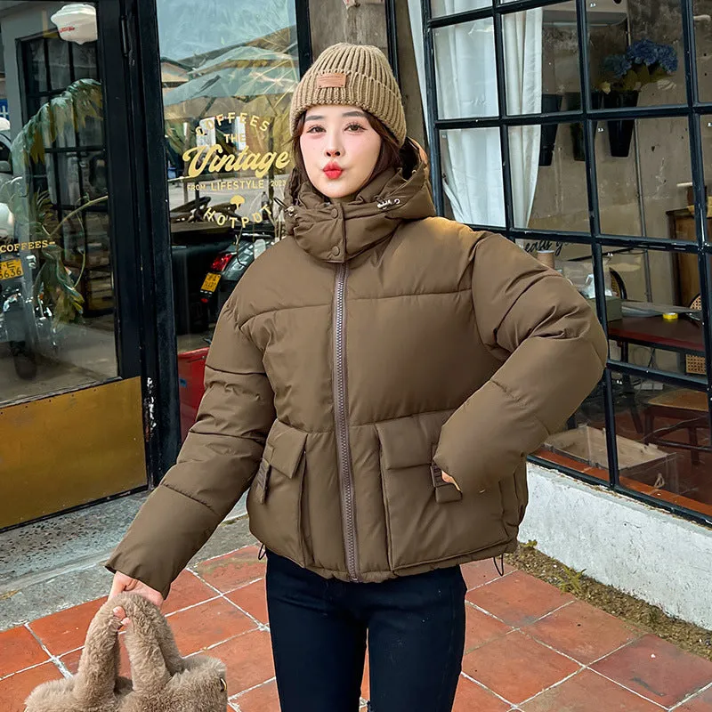 Thickened Cropped Puffer Jacket with Relaxed-Fit for Women