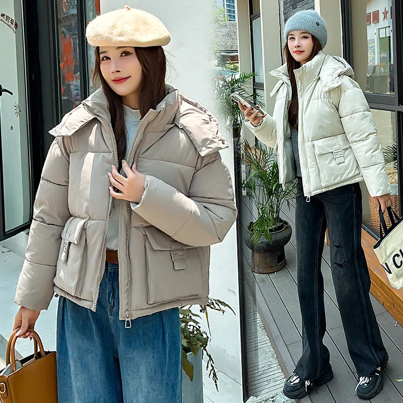 Thickened Cropped Puffer Jacket with Relaxed-Fit for Women