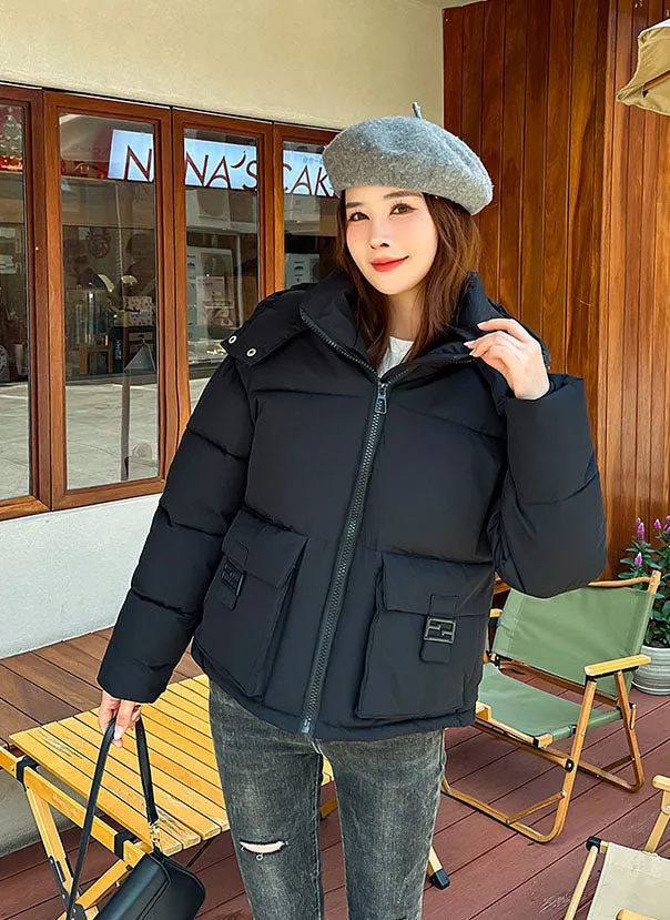 Thickened Cropped Puffer Jacket with Relaxed-Fit for Women