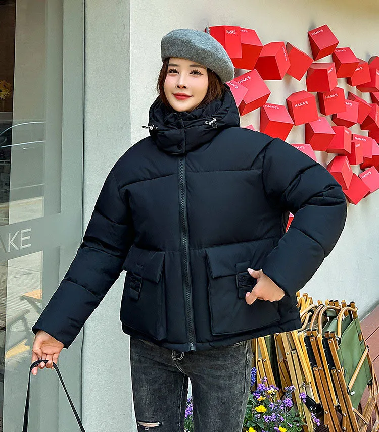 Thickened Cropped Puffer Jacket with Relaxed-Fit for Women