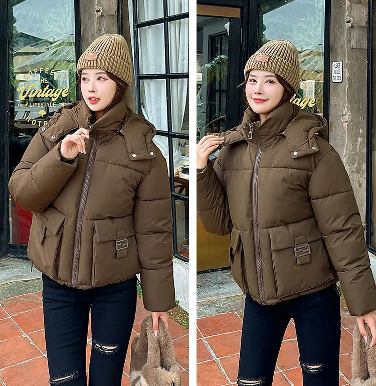 Thickened Cropped Puffer Jacket with Relaxed-Fit for Women
