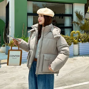 Thickened Cropped Puffer Jacket with Relaxed-Fit for Women