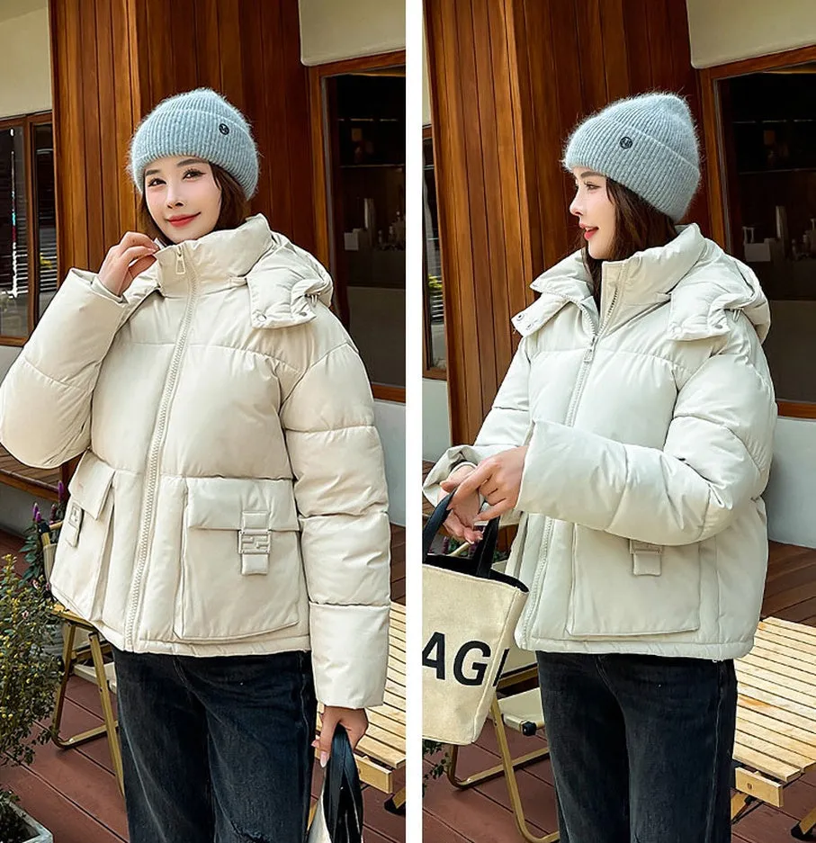 Thickened Cropped Puffer Jacket with Relaxed-Fit for Women